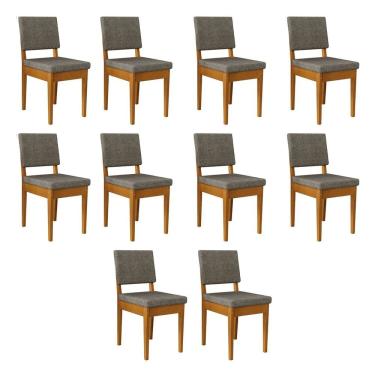 Imagem de Kit 10 Cadeiras 100% Madeira Maciça Encosto e Assento Estofado Miami Cerejeira/Café