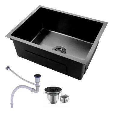 Imagem de Cuba Gourmet Pia Inox Quadrada Cozinha Luxo 60x45 Com Acessórios Preto