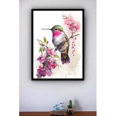 Imagem de Quadro Decorativo Beija Flor Flores Rosa - 70X50Cm - Quadros On-Line