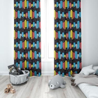 Imagem de Cortina Tecido Oxford Quarto Infantil Prédios Coloridos - 140x220cm - 