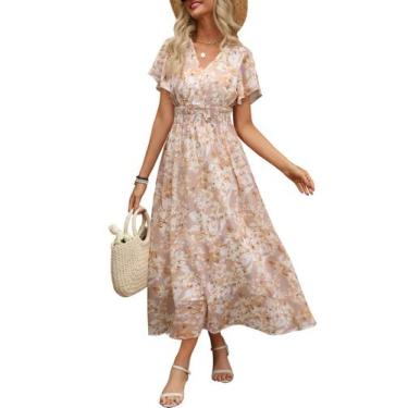 Imagem de Vestido maxi ANRABESS com estampa floral com decote em V para mulheres