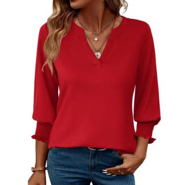 Imagem de Camisas de Natal LOMON para mulheres Plus Size Red XXL
