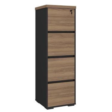 Imagem de Armário Para Escritório Com 4 Gavetas E Chave Arquivo Nogal/preto