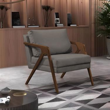 Imagem de Poltrona Mona Monique Luxo Base Madeira Maciça Natural Veludo Grafite  