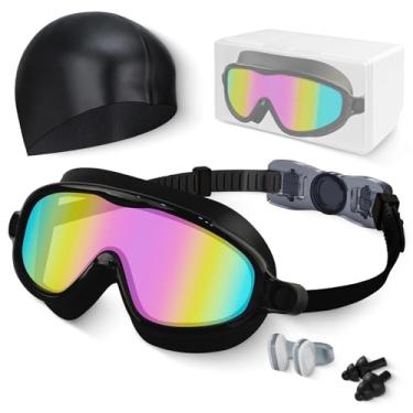 Imagem de Óculos de natação para crianças, antiembaciamento, proteção UV e ampla visão de natação e touca de natação para crianças de 3 a 15 anos