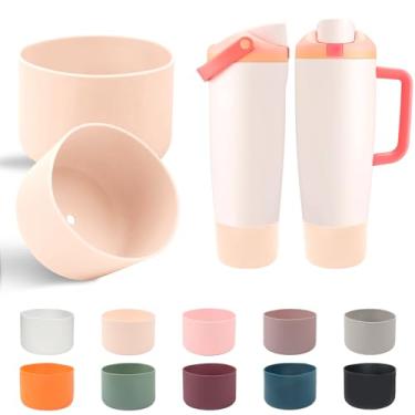 Imagem de Utmiga 2 peças de botas de silicone para garrafas e copos FreeSip Sway Owala de 850 g e 1,134 g, capa protetora antiderrapante, melhora a estabilidade e evita arranhões, bege damasco