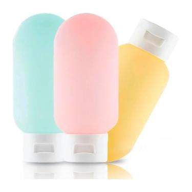 Imagem de Kit de Viagem com 3 Frascos Refiláveis, 60ml, para Shampoo, Sabonete e Creme, com Estojo Plástico Transparente