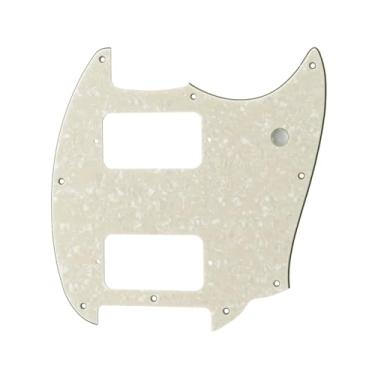 Imagem de ROZILO Escudo de guitarra de canto redondo envelhecido Pearl HH 9 furos 2 Humbuckers compatíveis com guitarra elétrica Mustang Squier Bullet Series