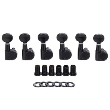 Imagem de KAISH 6 afinadores de guitarra em linha 2 pinos pinos pinos de afinação de pino duplo cabeças de máquina de afinação para guitarras Squier Strat/Tele/Ibanez/Yamaha/Import Style Mini Oval Button Preto