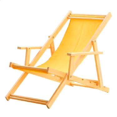 Imagem de Espreguiçadeira Madeira Maciça Dobrável Piscina ou Varanda – Com Braço, Natural (Amarelo)