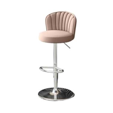 Imagem de Banco de bar de pub Banco alto giratório com elevação comercial de bar frontal Cadeira alta doméstica Bancos redondos(Beige)