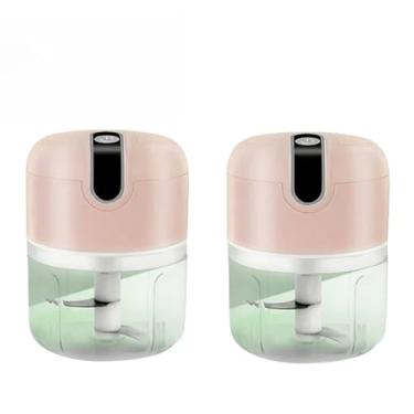 Imagem de Mini processador moedor elétrico carne legumes alho frutas amêndoa recarregável USB moedor de alho(Rosa-2PCS)