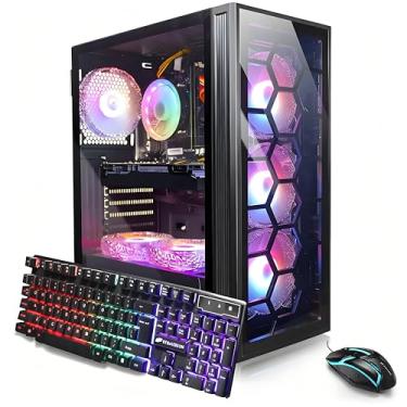 Imagem de STGAubron PC Desktop para jogos, AMD Ryzen 5 2600 até 3,9G, Radeon RX 580 16G, 16G DDR4, 512G SSD, 600M WiFi, BT 5.0, RGB Fan x6, Windows 11 Home