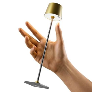 Imagem de Timjorman Luminária de mesa moderna de LED que muda de cor, 7 cores, sombra de metal, controle de toque com modo de suspensão (latão antigo e preto, 1 pacote)