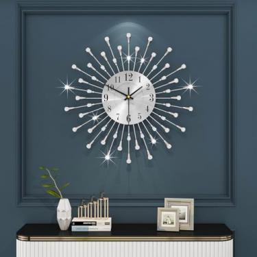 Imagem de FLEBLE Relógio de parede grande, operado por bateria, moderno, decorativo, relógio de parede silencioso sem tique-taque, relógio redondo de cristal de metal de 38 cm para sala de estar, escritório