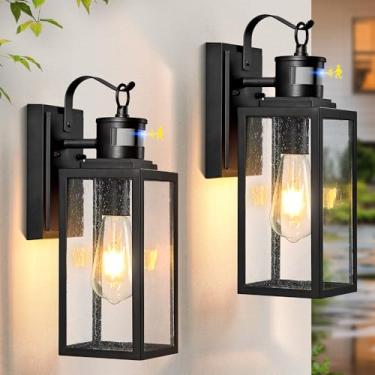 Imagem de VIANIS Luz de sensor de movimento externo com upgrade de 35,5 cm, 4 modos de luzes externas para casa, pacote com 2, iluminação externa preta do crepúsculo ao amanhecer, luminárias para entrada