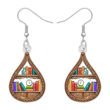 Imagem de LONYOO Brincos de estante de acrílico com pingente de livro, joias para professores, presentes de agradecimento para amantes de livros, mulheres, leitoras, livros de volta às aulas, Medium, Acrílico