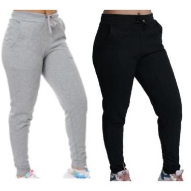 Imagem de kit 2 Calças Jogger Moletom Feminina flanelada - lgamn, Cinza, Preto, 