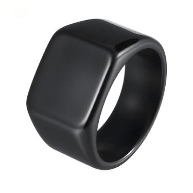 Imagem de Udolfly Anel masculino de aço inoxidável com sinete para homens e mulheres, prata/preto/dourado, anel de dedo quadrado, presente para pai e marido, 10, Metal, Sem pedra preciosa