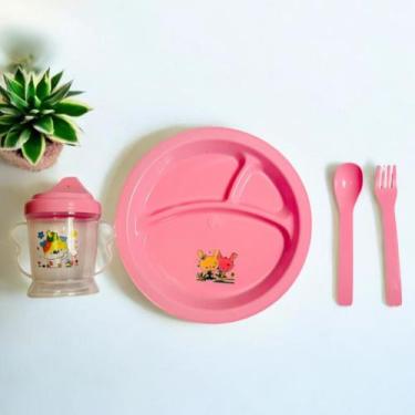 Imagem de Kit Refeição Infantil C/ 4 peças Prato divisórias talheres garfo colhe