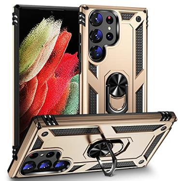 Imagem de SORAKA Capa para Samsung Galaxy S23 Ultra com suporte de anel, capa protetora para Samsung Galaxy S23 Ultra, capa traseira de policarbonato rígido com placa de metal para suporte magnético de telefone