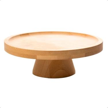 Imagem de Prato Boleira Bambu Natural com Pé Para Doces Salgados Decoração Mesa Posta Petiscos 18cm