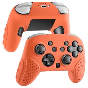 Imagem de RHOTALL Silicone Cover Skin for Nintendo Switch 2 Pro Controller, Ergonomic Soft Anti-Slip Controller Grip Protector for Nintendo Switch 2 Pro, Comfortable Protector Grip Case Design - Orange
