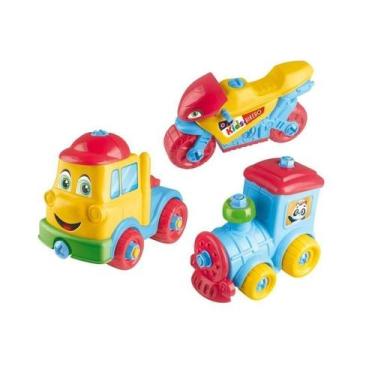 Imagem de Kit Com Moto Trem Caminhão Brinquedo Infantil Multicolorido - Lua De C