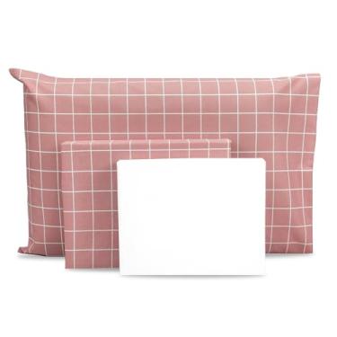 Imagem de Lençol Solteiro 3 pçs Algodão Percal Estampado180 fios (Geométrico Rose/Branco)