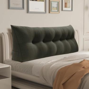 Imagem de WOWMAX Almofada de cabeceira 85% linho 15% algodão – Encosto King Size com cunha de leitura para cama, almofada reforçada de suporte firme feita à mão com capa removível, travesseiro premium para