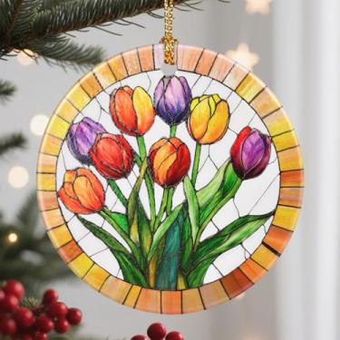 Imagem de Enfeites de Natal, enfeite de flor, enfeites de árvore de Natal, decorações de Natal, presentes de tulipas, presentes para amantes de flores, presentes de festa de fim de ano e ideias de presente de