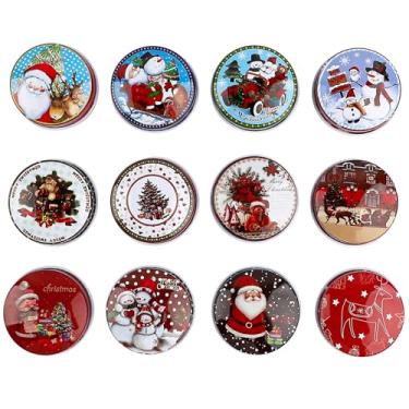 Imagem de Framendino, Pacote com 12 mini potes redondos de estanho para vela de folha de flandres com tampas, latas de viagem de Natal recarregáveis, caixa de floco de neve de Papai Noel para fazer