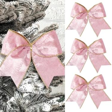 Imagem de Panelee 12 peças de laços de Natal rosa 15 x 15 cm laço de guirlanda de veludo enfeites de árvore de Natal para Hanukkah enfeite de árvore de Natal guirlanda guirlanda festa embrulho decoração DIY