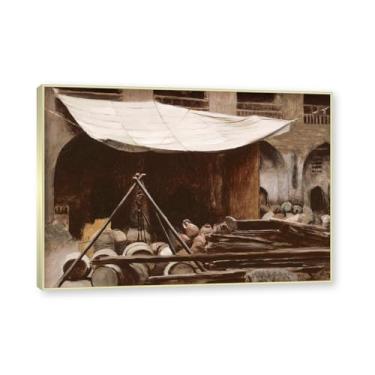 Imagem de Moldura de champanhe. Famosas pinturas a óleo, (mercado ao ar livre) por Jean Leon Gerome, reprodução impressa em tela, arte de cenário para decoração de sala de estar. 50 x 70 cm - 19,6 x 27,5 pol