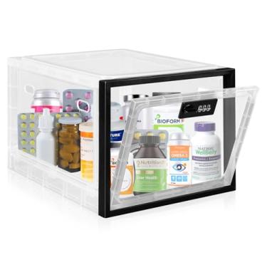Imagem de Caixa com trava de grande capacidade, caixa de bloqueio transparente para medicamentos, caixa organizadora de armazenamento com trava de material premium para geladeira, comida, lanches, telefone/tablet cadeia/segurança doméstica