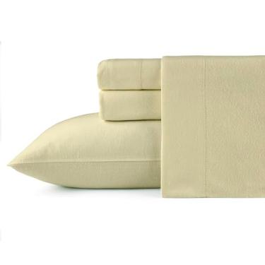 Imagem de Pointehaven Conjunto de lençóis de flanela de cor sólida de algodão escovado 180 g/m2 (bege, solteiro)