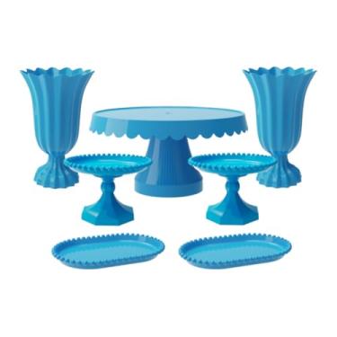 Imagem de Kit Boleira E Bandejas PéRola - Inclui Boleira , Vasos Popi,Mini Boleiras E Bandejas PéRola Para DecoraçãO De Festa(AC - AZUL CLARO)