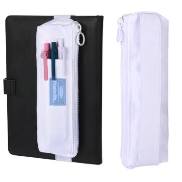 Imagem de Suporte de caneta elástico para notebook, bolsa de lápis com zíper, bolsa pequena para lápis com faixa elástica ajustável, porta-lápis fino, porta-canetas, para escritório, casa, artigos de papelaria