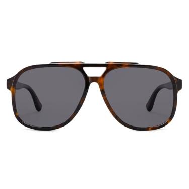 Imagem de VANLINKER Óculos de sol aviador quadrado retrô polarizado feminino clássico anos 70 vintage moderno aviadores grandes VL9878, Armação de tartaruga C3/Lente cinza, Large