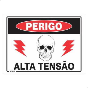 Imagem de Placa Sinalização Perigo Alta Tensão Risco Choque 20x15cm - SPORTINOX