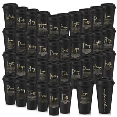 Imagem de LemonRoad 40 peças de copos de café de plástico com versículo bíblico com tampas 473 ml copos de plástico religiosos reutilizáveis igreja cristã presentes de agradecimento para funcionários