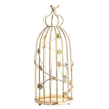Imagem de YAYA2021-SHOP Gaiola de pássaro retro escova de ferro forjado gaiola de pássaro dourada decoração de casamento adereços de vela criativa para casa tipo de piso (dourado) Ninho de pássaro (cor: Ouro)