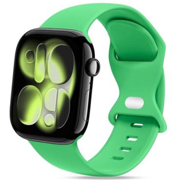 Imagem de STG Sport Pulseira de relógio compatível com Apple Watch de 38 mm, 40 mm, 41 mm, 42 mm, 44 mm, 45 mm, 49 mm, P/M M/G, para mulheres/homens, à prova d'água, silicone macio, acessórios para iWatch Ultra SE Series 8/7/6/5/4/3/2/1 (42 mm/44 mm/45 mm/49 mm S/M, verde brilhante)
