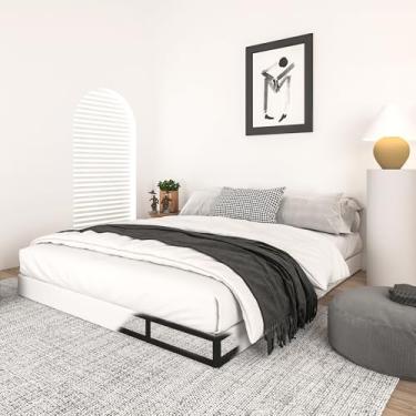 Imagem de Qingzhou Cama de casal box de 12 cm, base de cama de metal resistente de 1,360 kg com capa de tecido fácil de limpar, base de colchão de montagem fácil