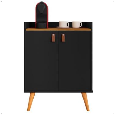 Imagem de Aparador Sala De Estar Retrô Buffet Decoração Cantinho Café Hall De Entrada Luana 2 Portas K7 Plus Cor:Preto Com Freijó