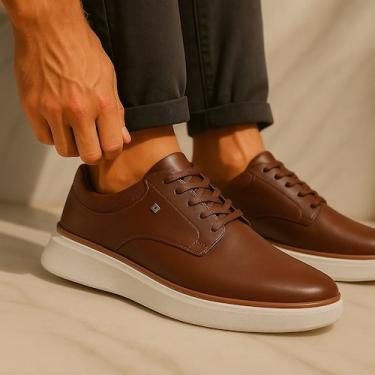 Imagem de Sapato Casual Masculino Sola Alta Bertelli Tenis Estiloso, Marrom, 40