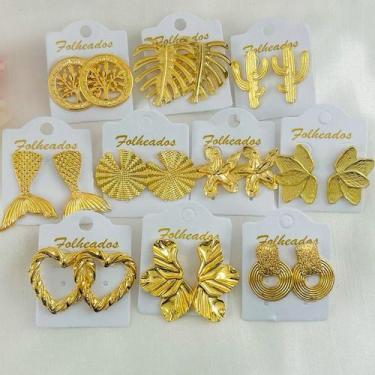 Imagem de Kit com 10 pares de brincos folheados para revenda atacado - Shop BB, 