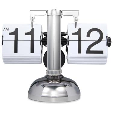 Imagem de Relógio de Mesa Vintage com Flip Automático Operado por Engrenagem a Bateria, Wkevnu, Prata e Branco