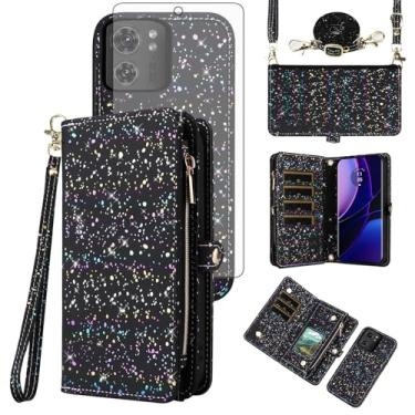 Imagem de Asuwish Capa de celular para Motorola Edge 2023/Edge 40 5G carteira magnética destacável com protetor de tela de vidro temperado e suporte de glitter, acessórios para celular Moto Edge2023 6,6