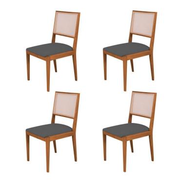 Imagem de Kit 4 Cadeiras de Jantar Suellen em Madeira e Mdf Cerejeira Linho Cinza Grafite